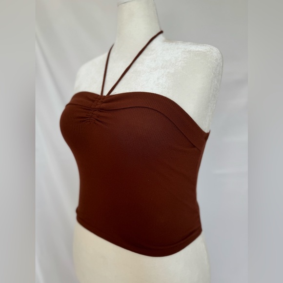 Brown Halter Top With Tie Strings - Picture 3 of 6